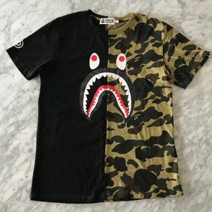 Bape Men's large camo shark t-shirt